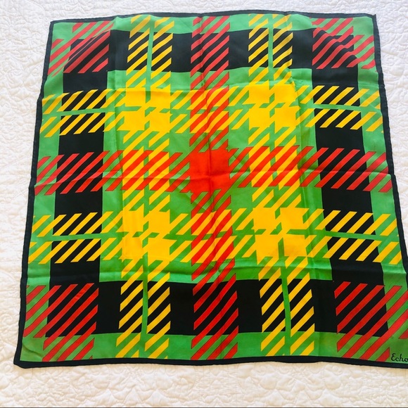 Vintage 80s Echo houndstooth plaid scarf - Picture 2 of 6